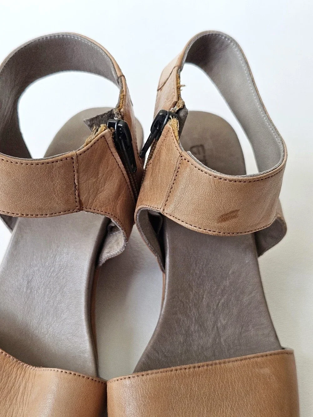 Ethem Italian Leather Wedge Sandals EU 37 Tan Ankle Zip Comfort Open Toe Shoes
